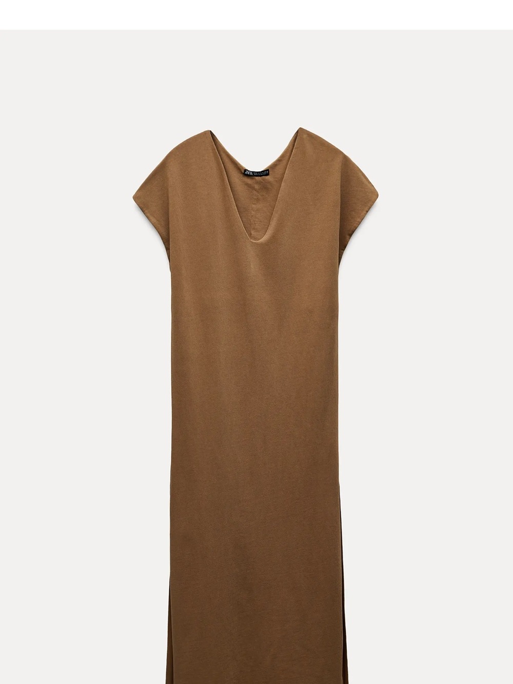 Zara Brown V-Neck WASHED EFFECT MIDI DRESS - Picture 2 of 3